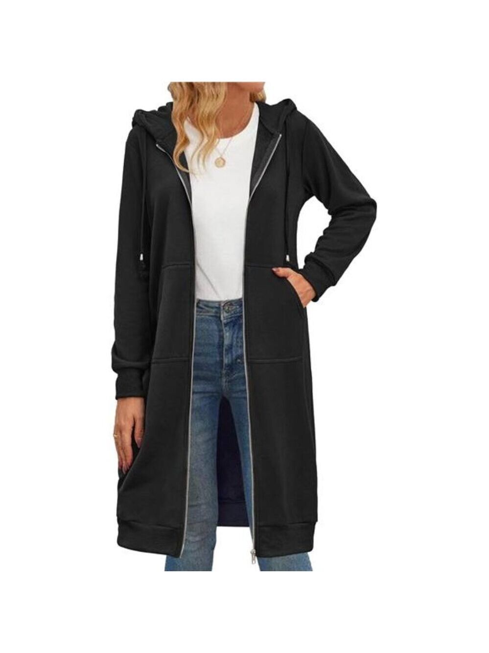 Womens Zip Up Hoodie Long Tunic Oversized Fleece Sweatshirt Jacket Coat